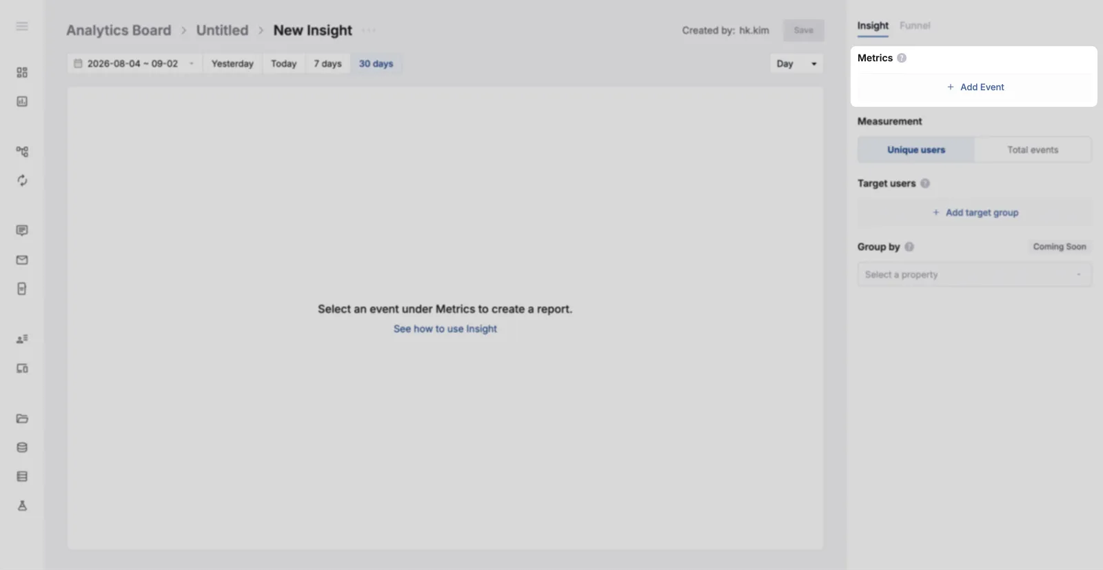 The Metric area of the report editor