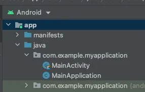 Androidプロジェクトを表示しているAndroid Studioのプロジェクト構造ビュー