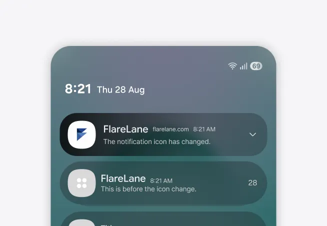 カスタムのFlareLane通知アイコンが表示されたAndroidのプッシュ通知