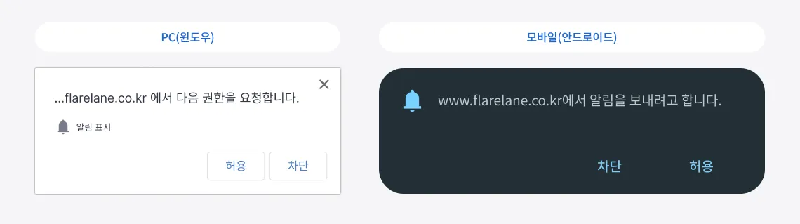 Browser notification subscription pop-up displayed to Cafe24 site visitors