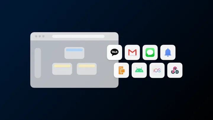 Thumbnail showing a journey screen alongside channel icons for KakaoTalk, email, SMS, push, Android, and iOS
