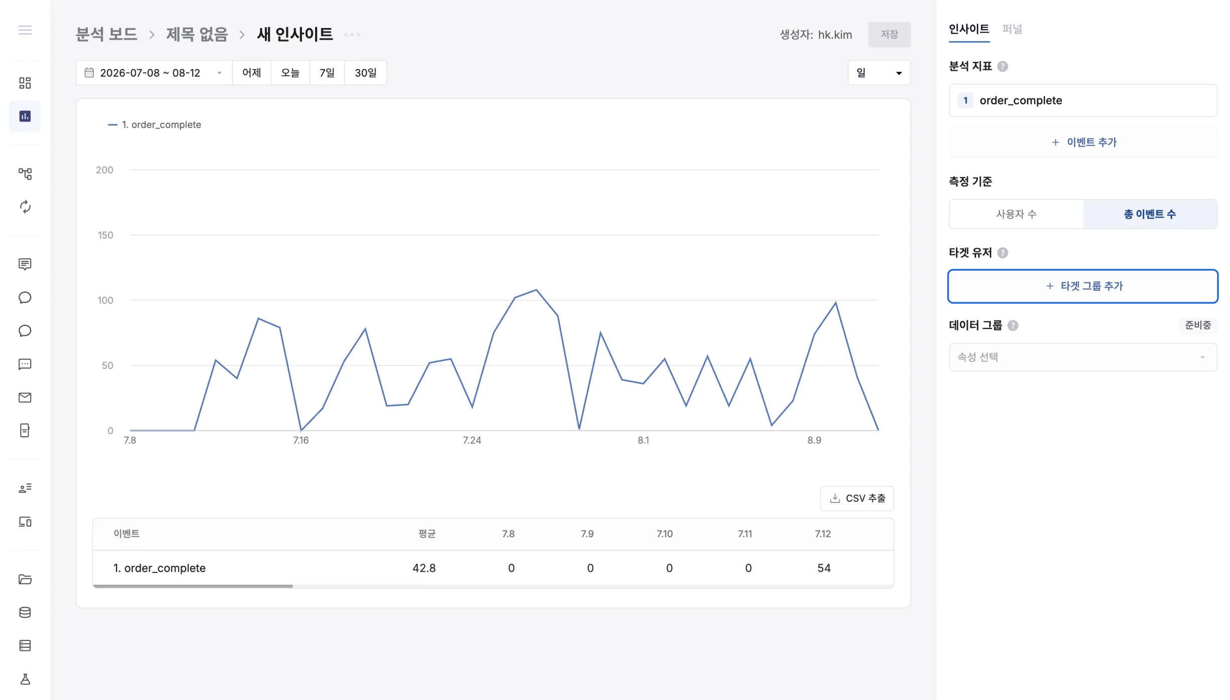 타겟 그룹 추가 버튼으로 타겟을 선택하는 화면
