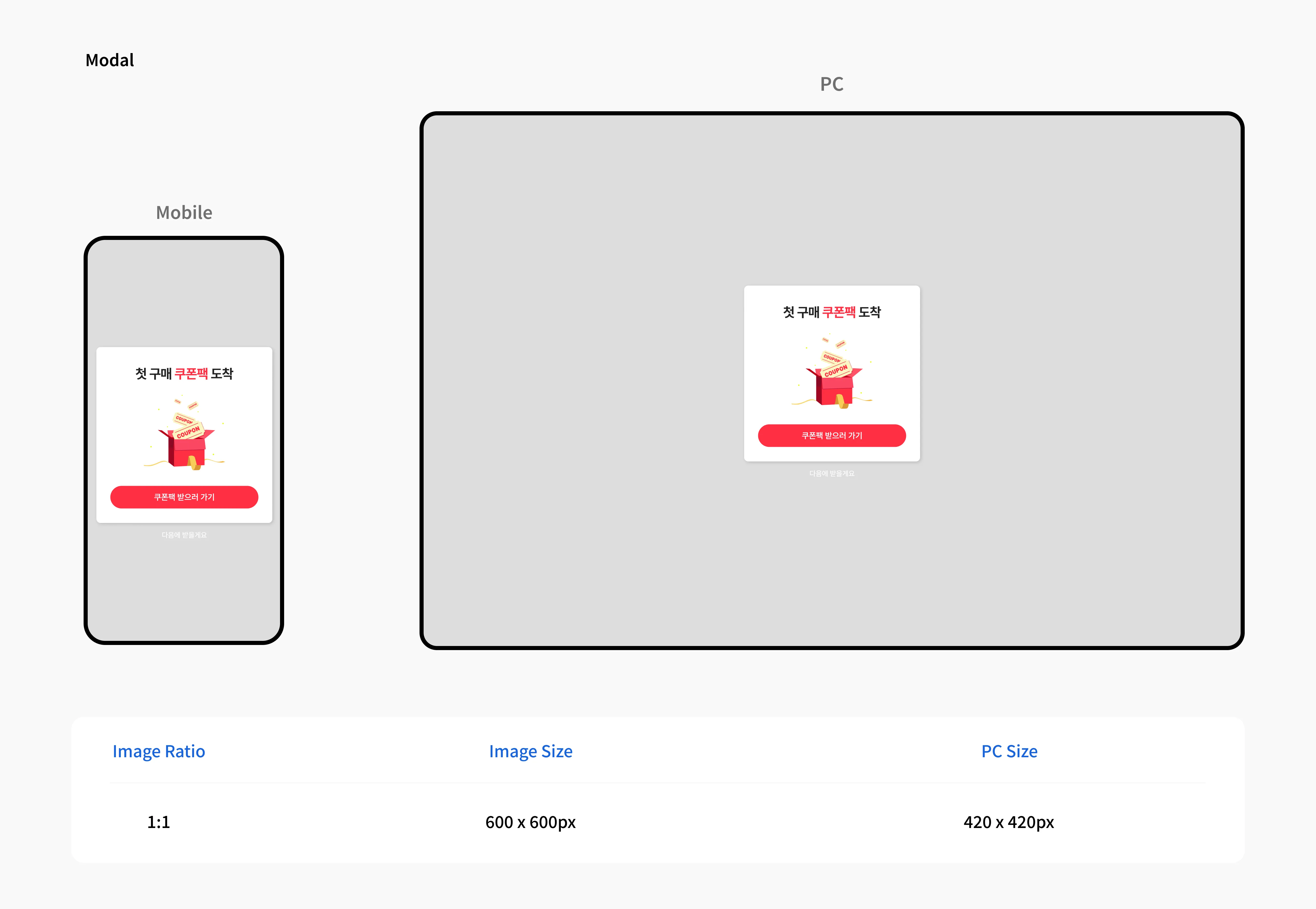 Modal in-app message size specifications and layout preview