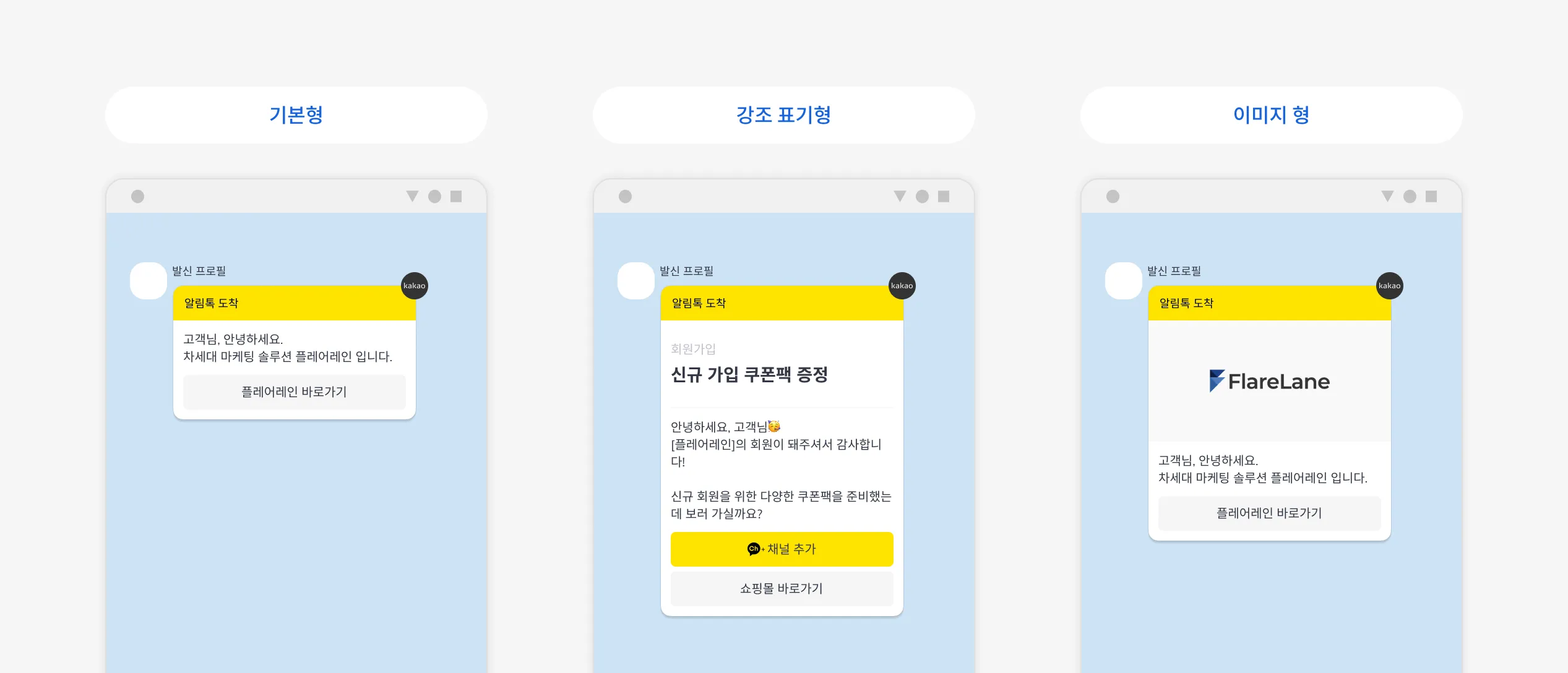 コンソールでのAlimtalk テンプレートの強調タイプ選択オプション
