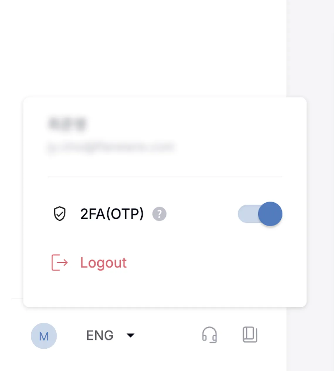Profile icon dropdown showing the 2FA enable option in the top-right corner