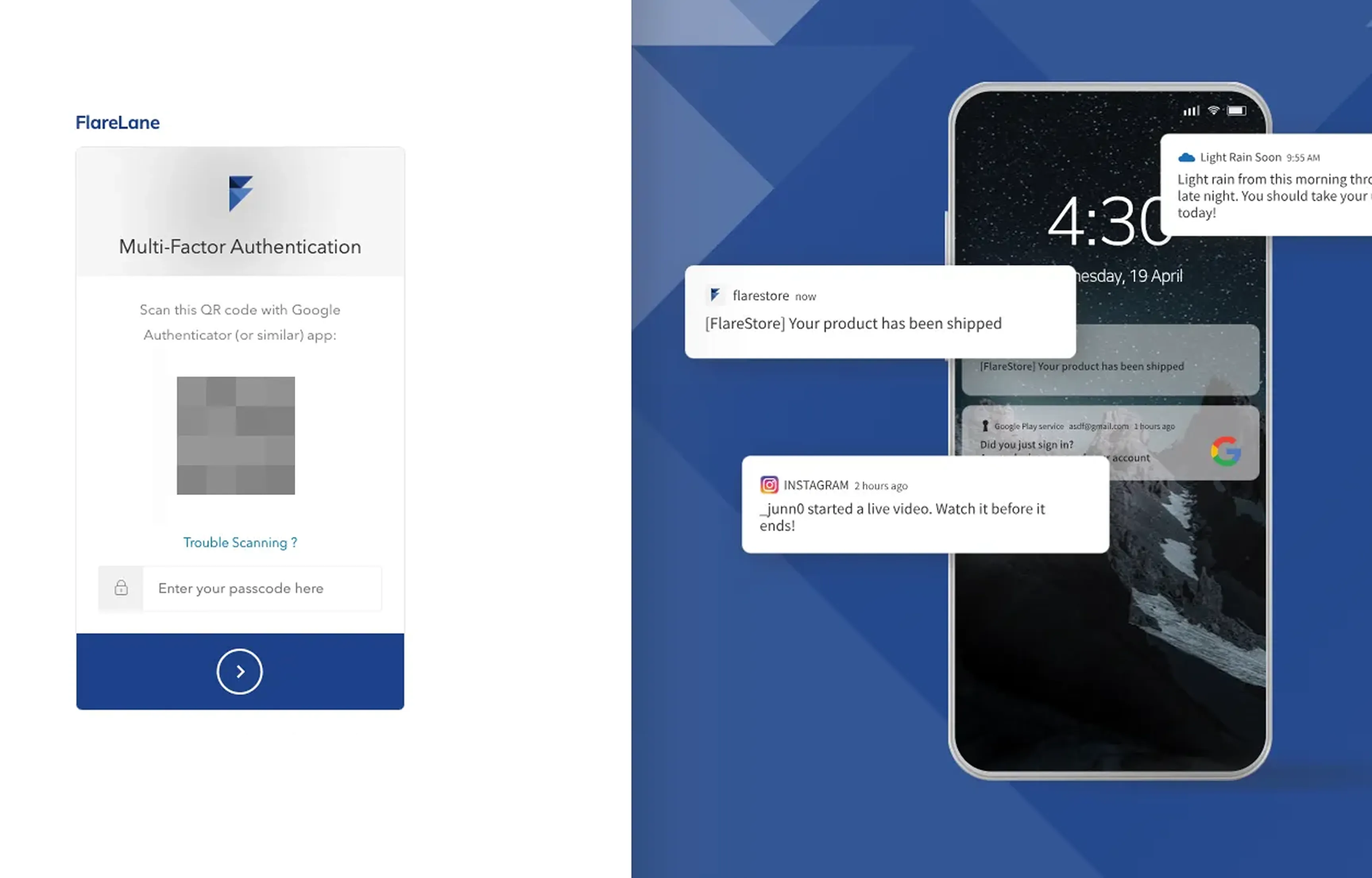QR code displayed during initial 2FA OTP registration with Google Authenticator