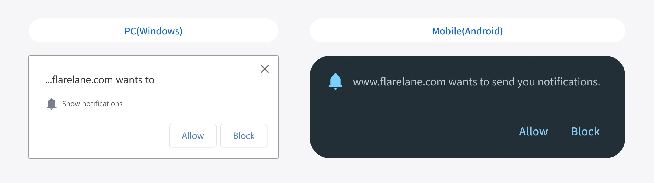 Browser notification opt-in prompt shown to a website visitor