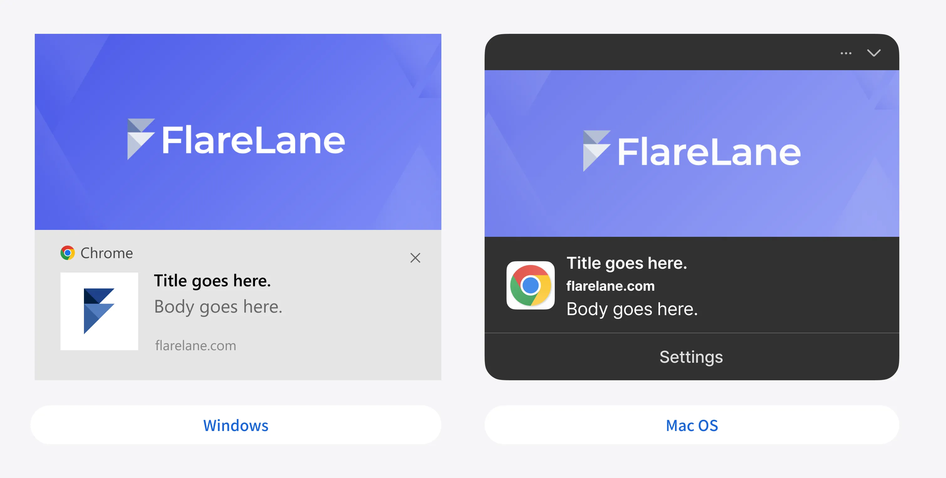 Web push notification appearance on Windows and macOS desktop operating systems