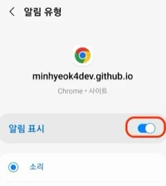 모바일 Chrome 차단된 사이트에서 알림 표시를 켜는 화면