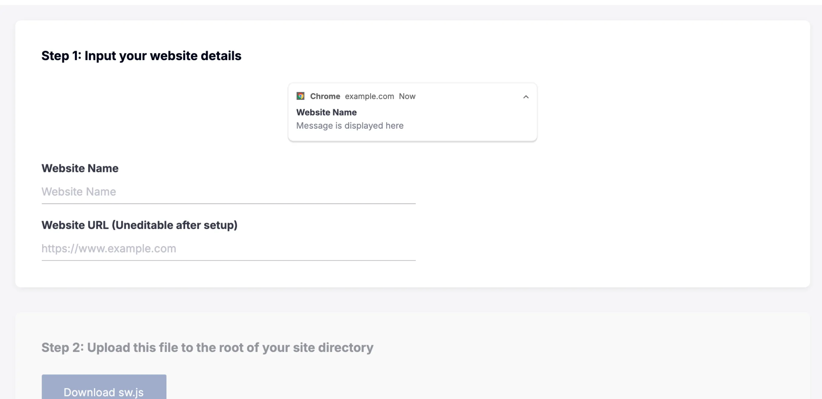 Web Push basic information form in FlareLane console