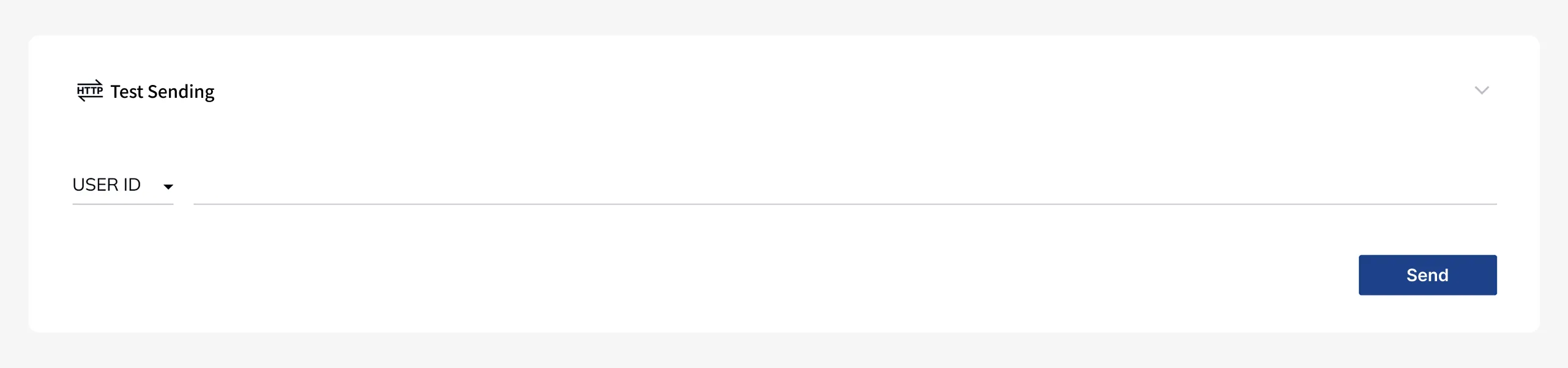 Webhook test send panel with user selection and data variable input fields